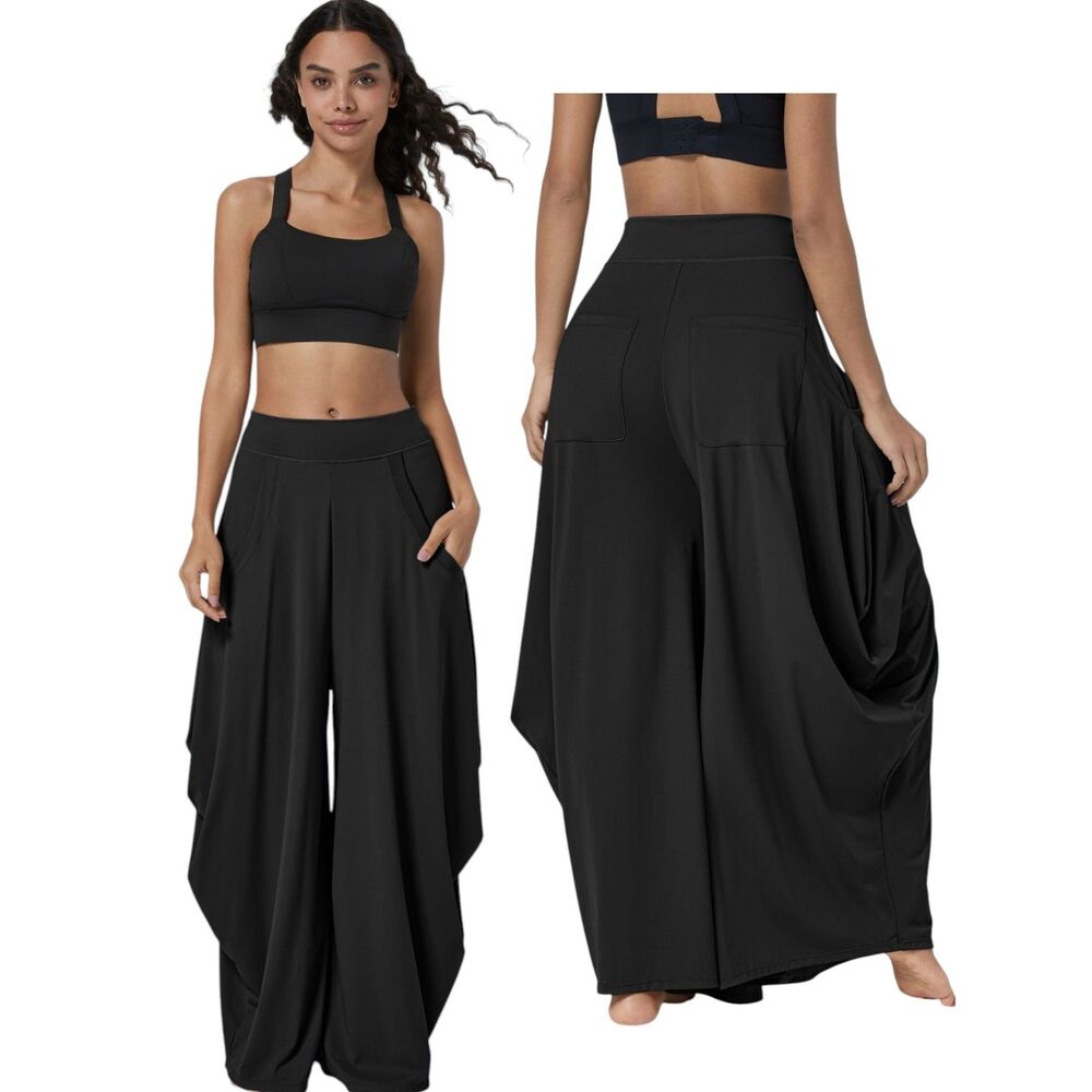 Halara Mid Rise Pockets Draped Wide Leg Casual Pants Black Large NEW with Tags - Picture 5 of 7